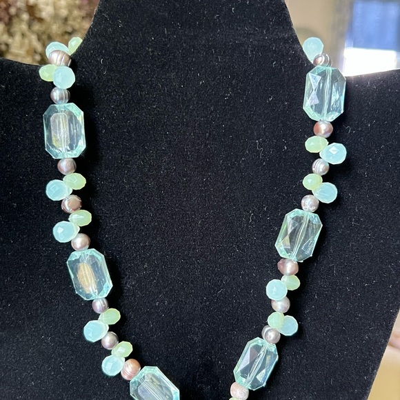 🐠Green Serene Sea Glass & Freshwater Pearl Necklace by Cookie Lee - Picture 6 of 7